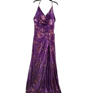 Speechless Floral Print Ruched Front Split Dress Size: 17